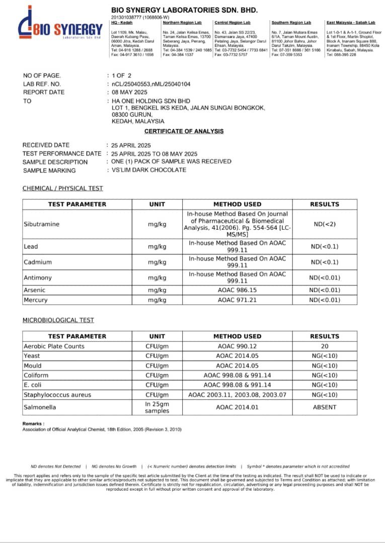 Kelulusan Labtest VSlim - Dark Chocolate (Bio Synergy)